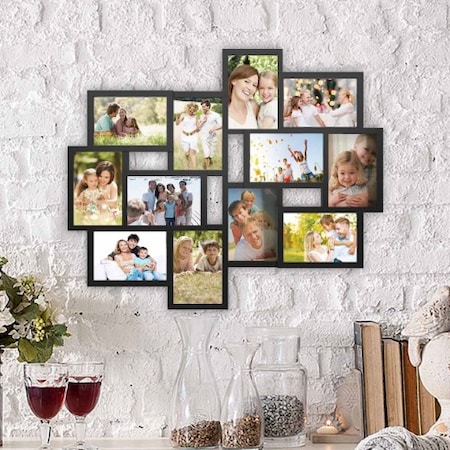 Hastings Home Collage Picture Frame with 12 Openings 4x6 Photos Wall Hanging Multiple Photo Frame Display (Black) 703545SKF